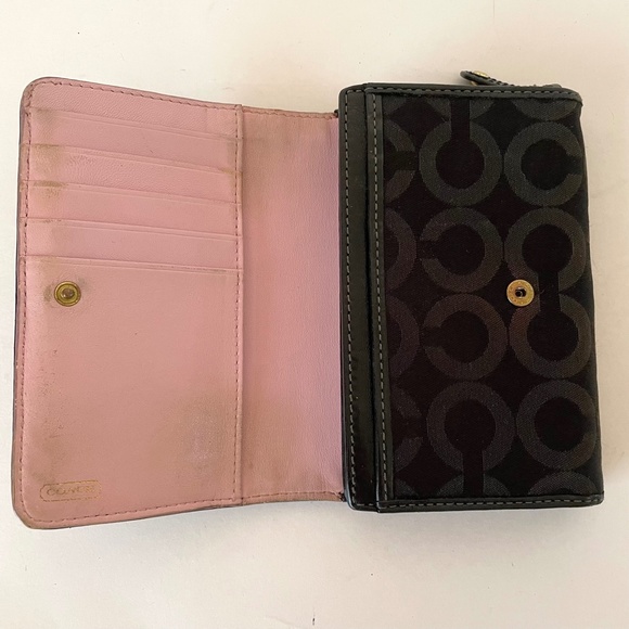 Coach Madison Op Art Signature Canvas Bifold Wallet Black Pink - Picture 12 of 16